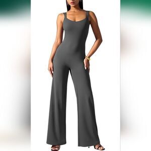 Vilanva Wide Leg flare Jumpsuit Square Neck One Piece Outfit Stretch Rom… small